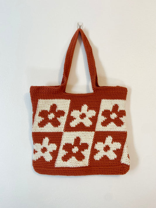 Crochet Floral Tote Bag